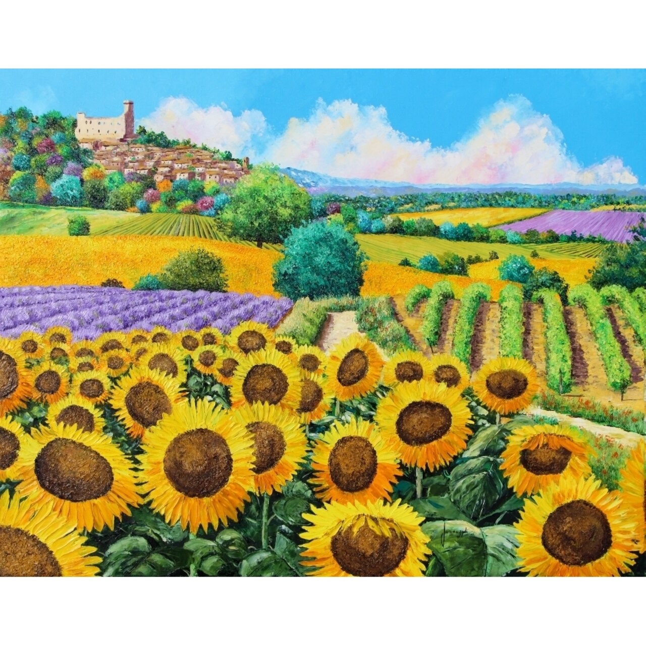 Posterazzi Vineyards and sunflowers in Provence Poster Print by Jean-Marc Janiaczyk